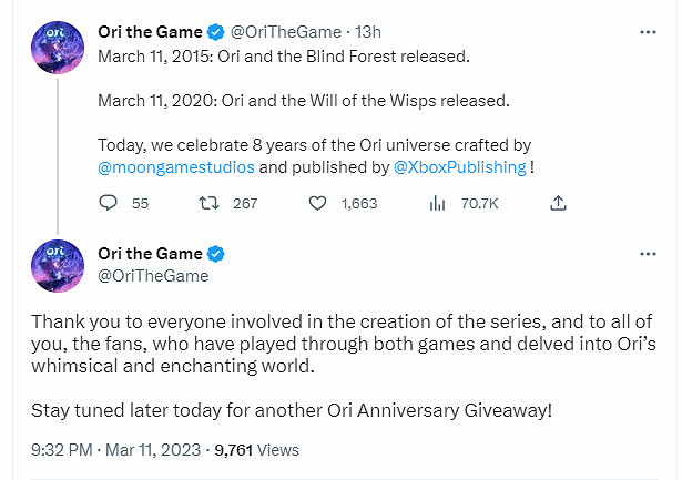 《奧日》慶祝8周年!玩家猜測:新作或在2025年發布! 《奧日》慶祝8周年!玩家猜測:新作或在2025年發布!