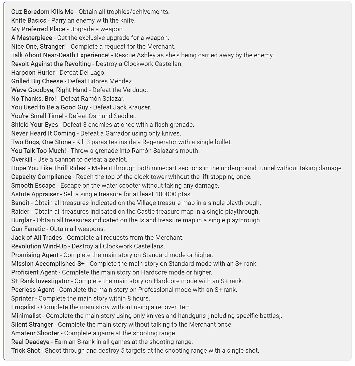 《惡靈古堡4重製版》獎杯列表曝光！8小時通關有獎！