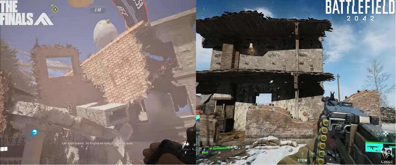 免費團戰FPS遊戲《決賽》與《戰地風雲2042》場景破壞比較
