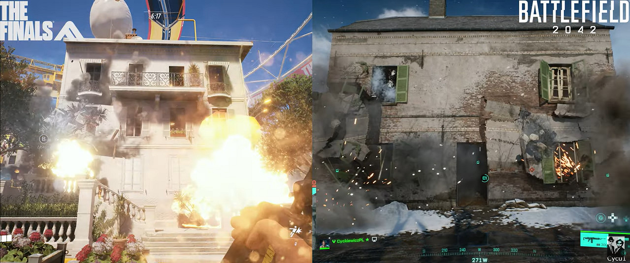 免費團戰FPS遊戲《決賽》與《戰地風雲2042》場景破壞比較