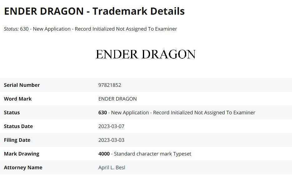 微軟為《當個創世神麥塊》“末影龍”申請商標 類別包括遊戲和玩具等 微軟為《當個創世神麥塊》“末影龍”申請商標 類別包括遊戲和玩具等