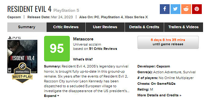 外媒評《生化4重製》:通關23小時 有望爭奪年度遊戲! 外媒評《生化4重製》:通關23小時 有望爭奪年度遊戲!