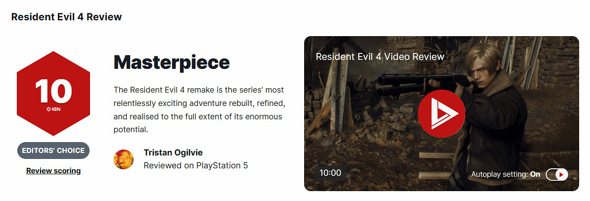 《惡靈古堡4重製版》IGN評分多少?IGN評分與評價分享 《惡靈古堡4重製版》IGN評分多少?IGN評分與評價分享