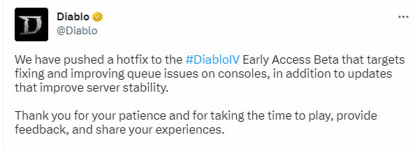 《暗黑破壞神4》熱修復更新檔上線:改善遊戲排隊問題 《暗黑破壞神4》熱修復更新檔上線:改善遊戲排隊問題