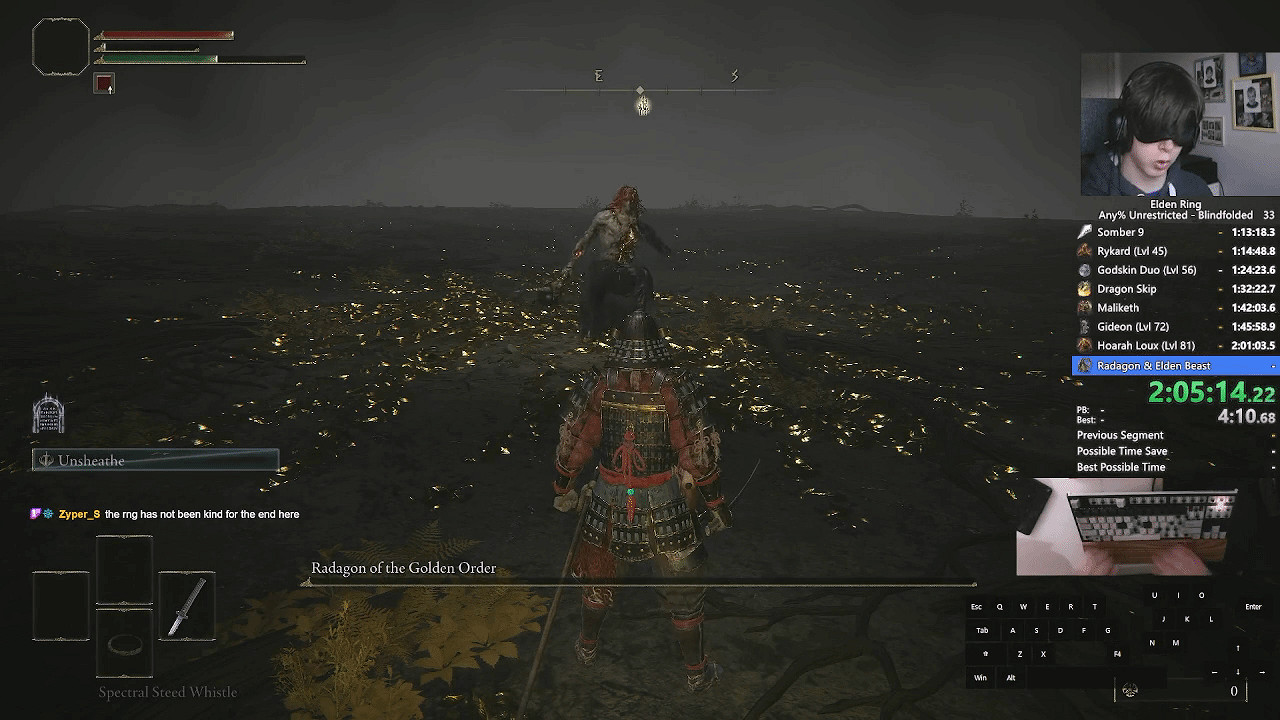 Pennek蒙眼直播速通《艾爾登法環》:用時為2小時! Pennek蒙眼直播速通《艾爾登法環》:用時為2小時!