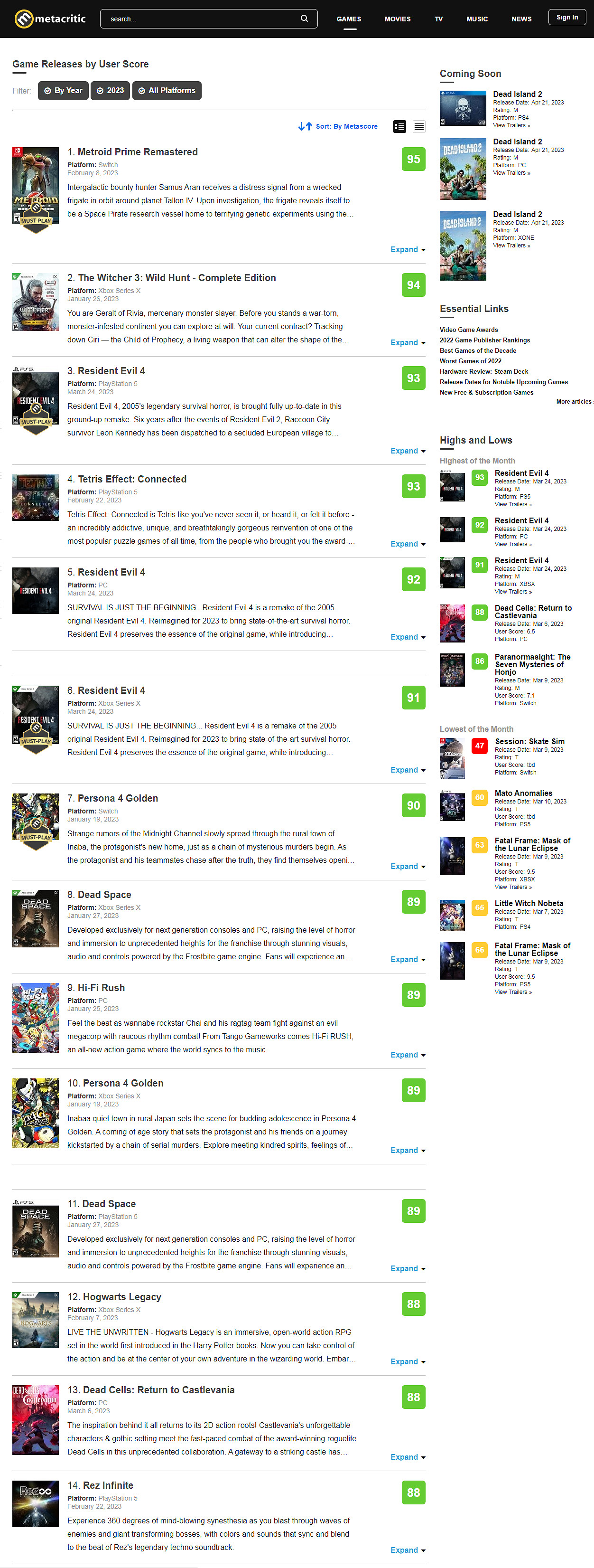 新遊戲僅一款?2023年目前評分前十遊戲9款是重製! 新遊戲僅一款?2023年目前評分前十遊戲9款是重製!