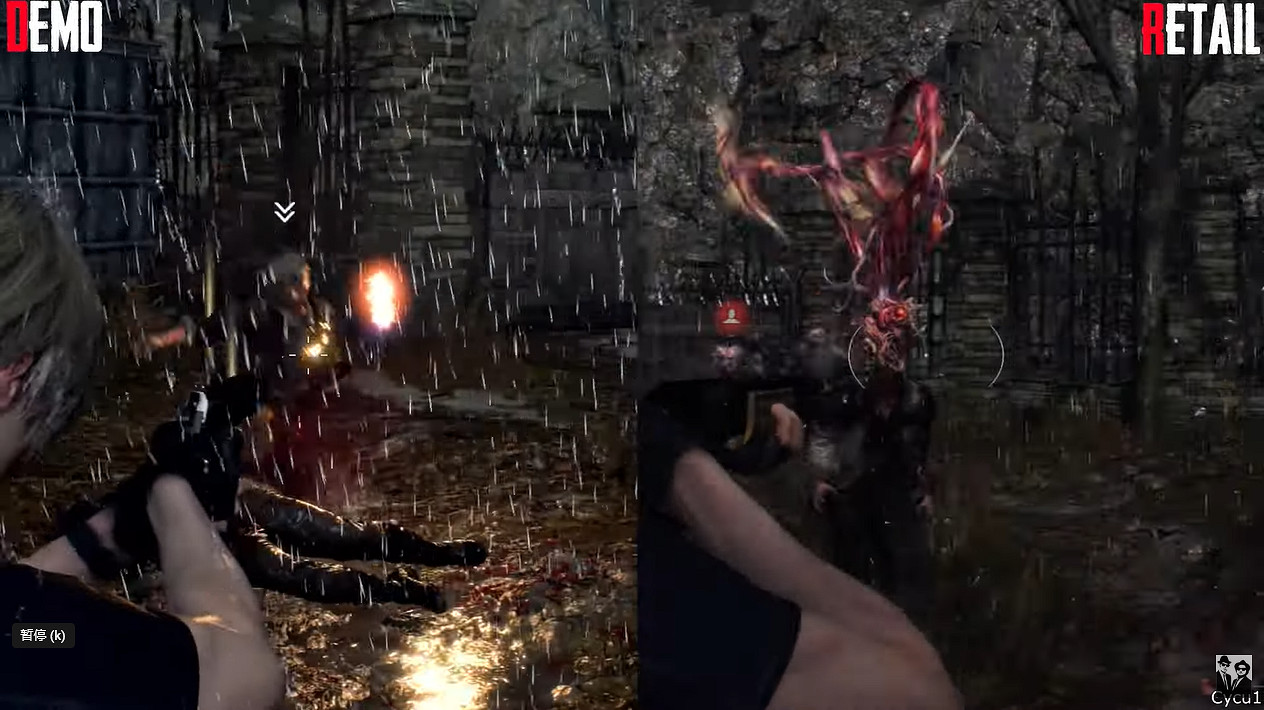 《惡靈古堡4:重製版》“牛奶雨”修復前後對比 《惡靈古堡4:重製版》“牛奶雨”修復前後對比