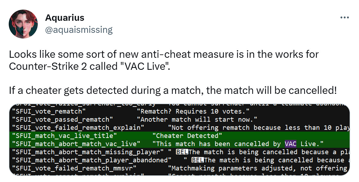 曝《CS2》有新反作弊措施 檢測到作弊者直接結束對局