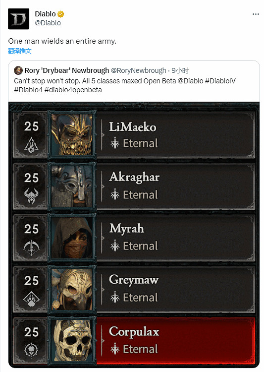 肝帝玩家達成全職業滿級！《暗黑破壞神4》官方點讚！