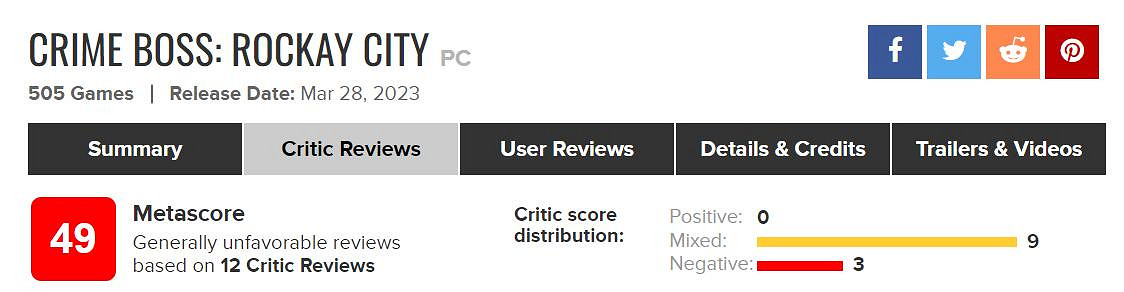 《法外梟雄：滾石城》Epic玩家評價不佳 M站僅49分！