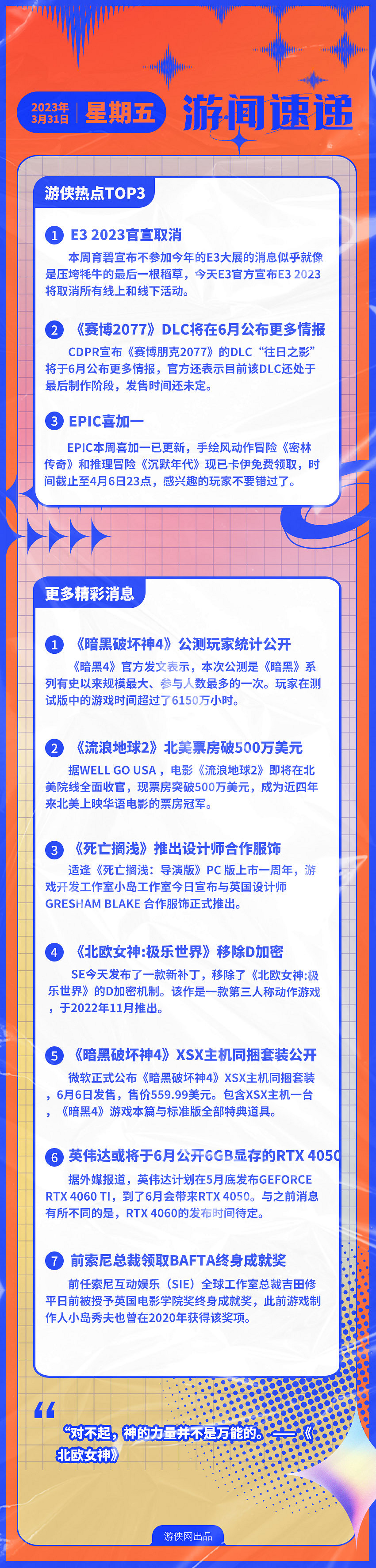 早報:E3 2023取消 《2077》DLC於6月公開新情報 早報:E3 2023取消 《2077》DLC於6月公開新情報