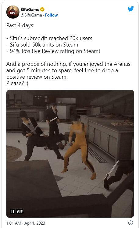 動作遊戲《師父》Steam銷量已達5萬!好評率高達94% 動作遊戲《師父》Steam銷量已達5萬!好評率高達94%