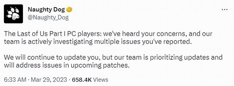 頑皮狗回應《最後生還者》PC版問題:正在解決中 頑皮狗回應《最後生還者》PC版問題:正在解決中