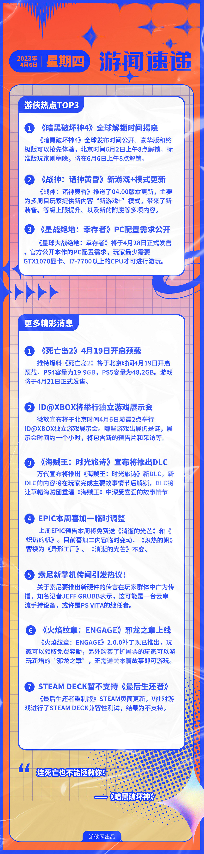 早報:《暗黑4》全球解鎖時間 《星戰絕地》PC配置 早報:《暗黑4》全球解鎖時間 《星戰絕地》PC配置