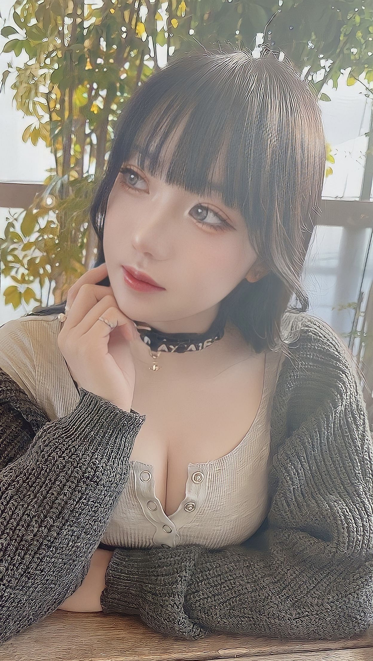 櫻花妹COS《尼爾》：黑色蕾絲高叉背心超性感2B小姐姐