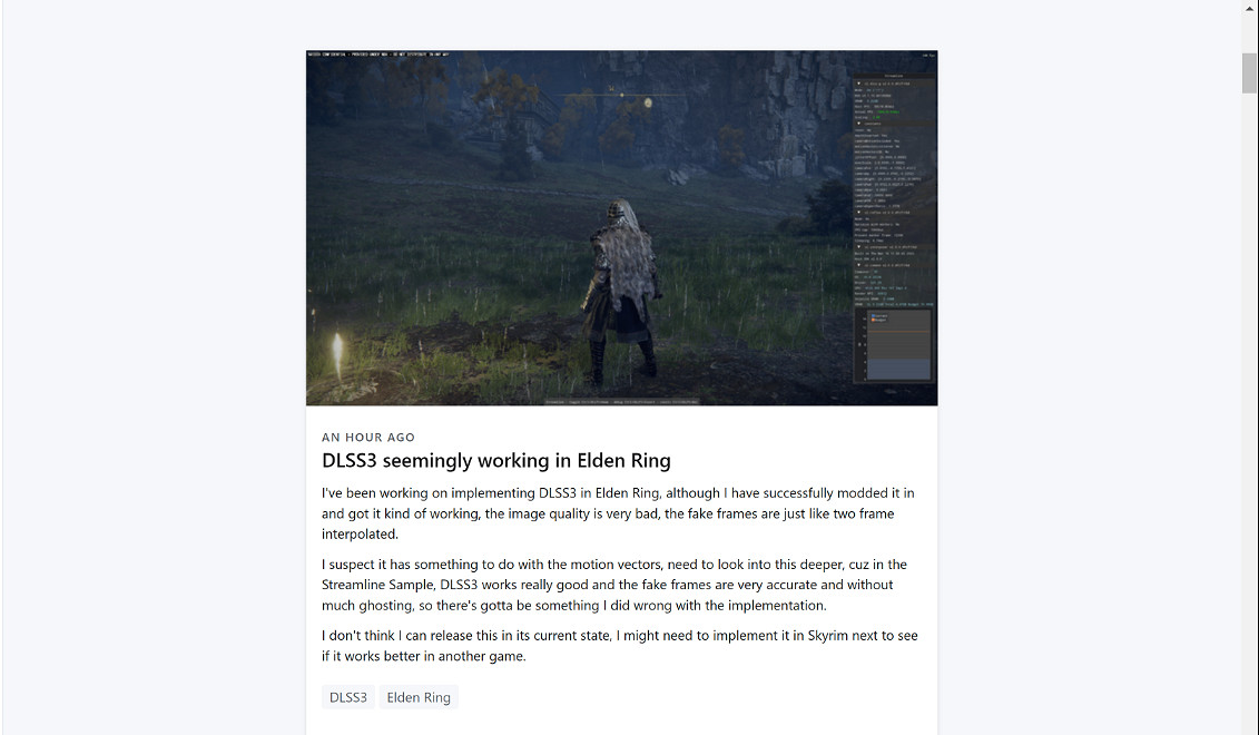 MOD大神計劃為《艾爾登法環》添加DLSS 3支援！