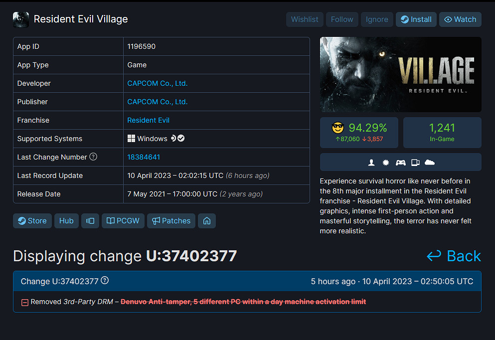 卡普空今日移除《惡靈古堡8》D加密！本作已發售近兩年