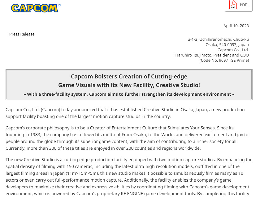 卡普空成立新創意工作室!設立最大動捕工作室之一 卡普空成立新創意工作室!設立最大動捕工作室之一