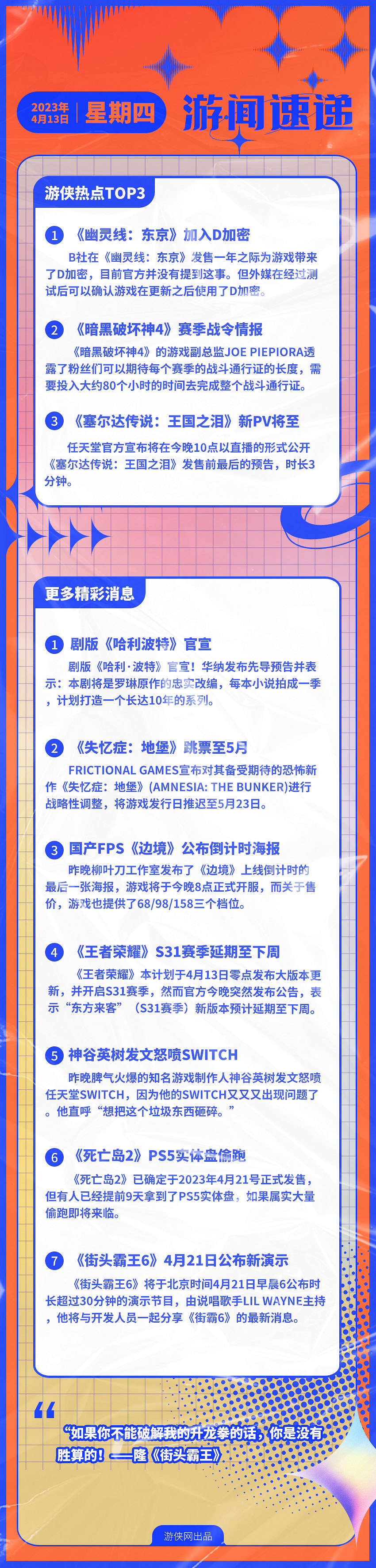 早報：幽靈線東京加入D加密 《暗黑4》戰令情報