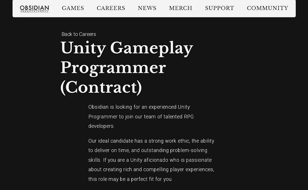 除了外圍世界2和宣誓 黑曜石工作室還在開發另一款未宣布的遊戲