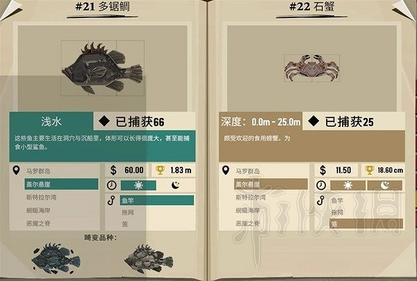 《漁帆暗湧》蓋爾懸崖魚類圖鑒  蓋爾懸崖有哪些魚？