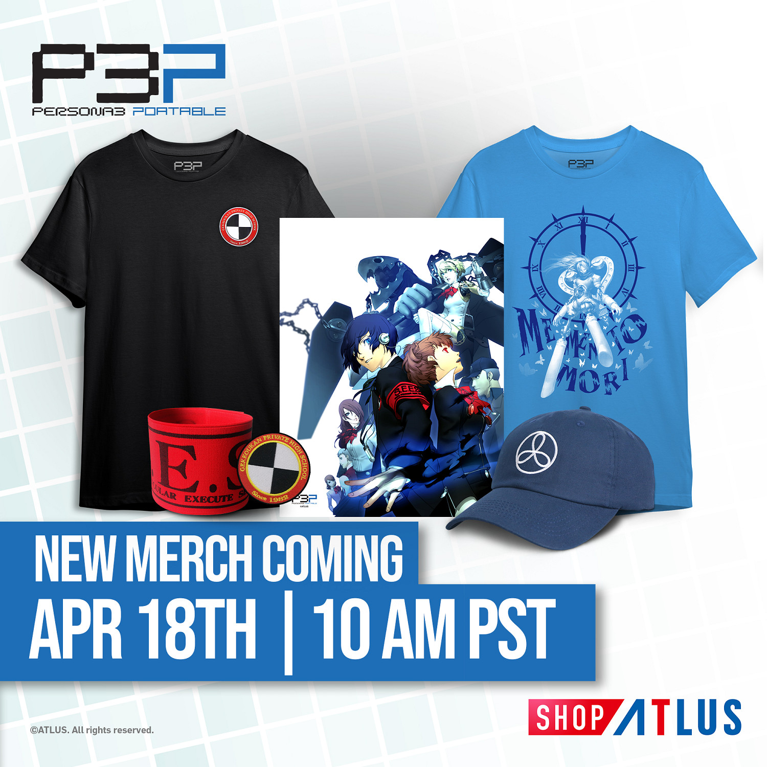 《女神異聞錄3 攜帶版》T恤帽子等官方周邊即將上架