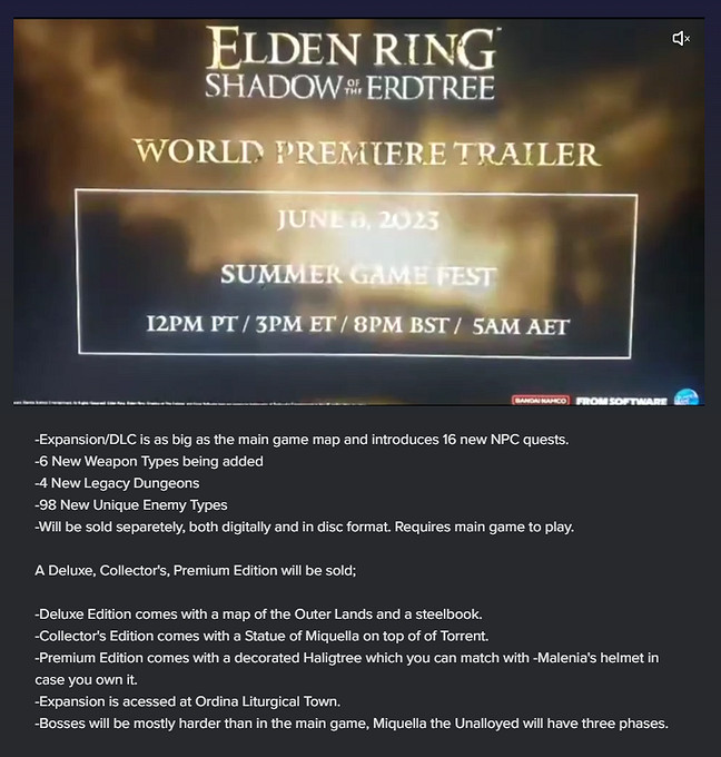 網傳《艾爾登法環》DLC預告曝光?爆料內容不實! 網傳《艾爾登法環》DLC預告曝光?爆料內容不實!