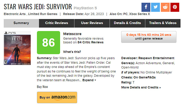 《星際大戰絕地：倖存者》媒體評分出爐：MC均分86