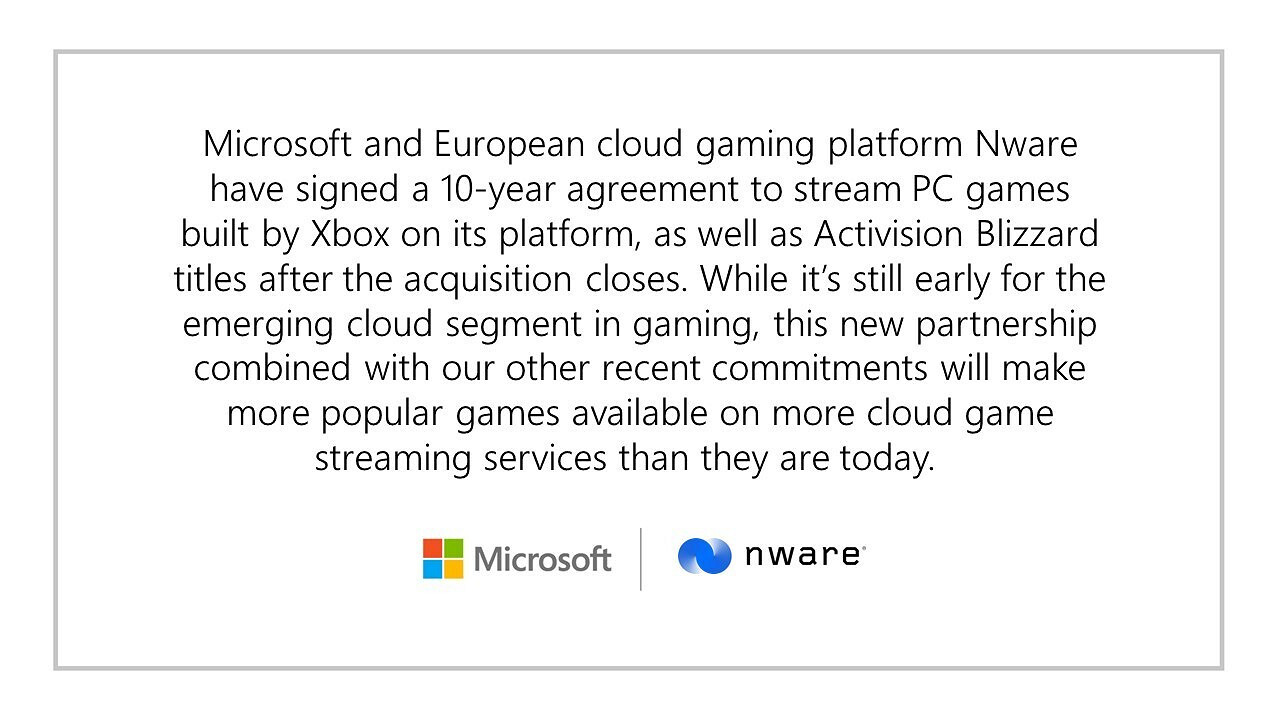 生意還得做 微軟Xbox與Nware簽署為期10年的雲遊戲協議 生意還得做 微軟Xbox與Nware簽署為期10年的雲遊戲協議