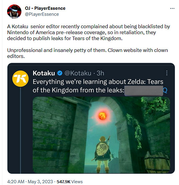 捨不得老任黑名單？Kotaku發布《王國之淚》偷跑內容