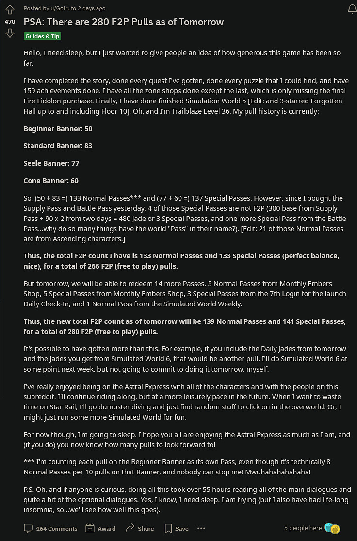 國外玩家爆肝65個小時《崩壞：星穹鐵道》 賺下300抽