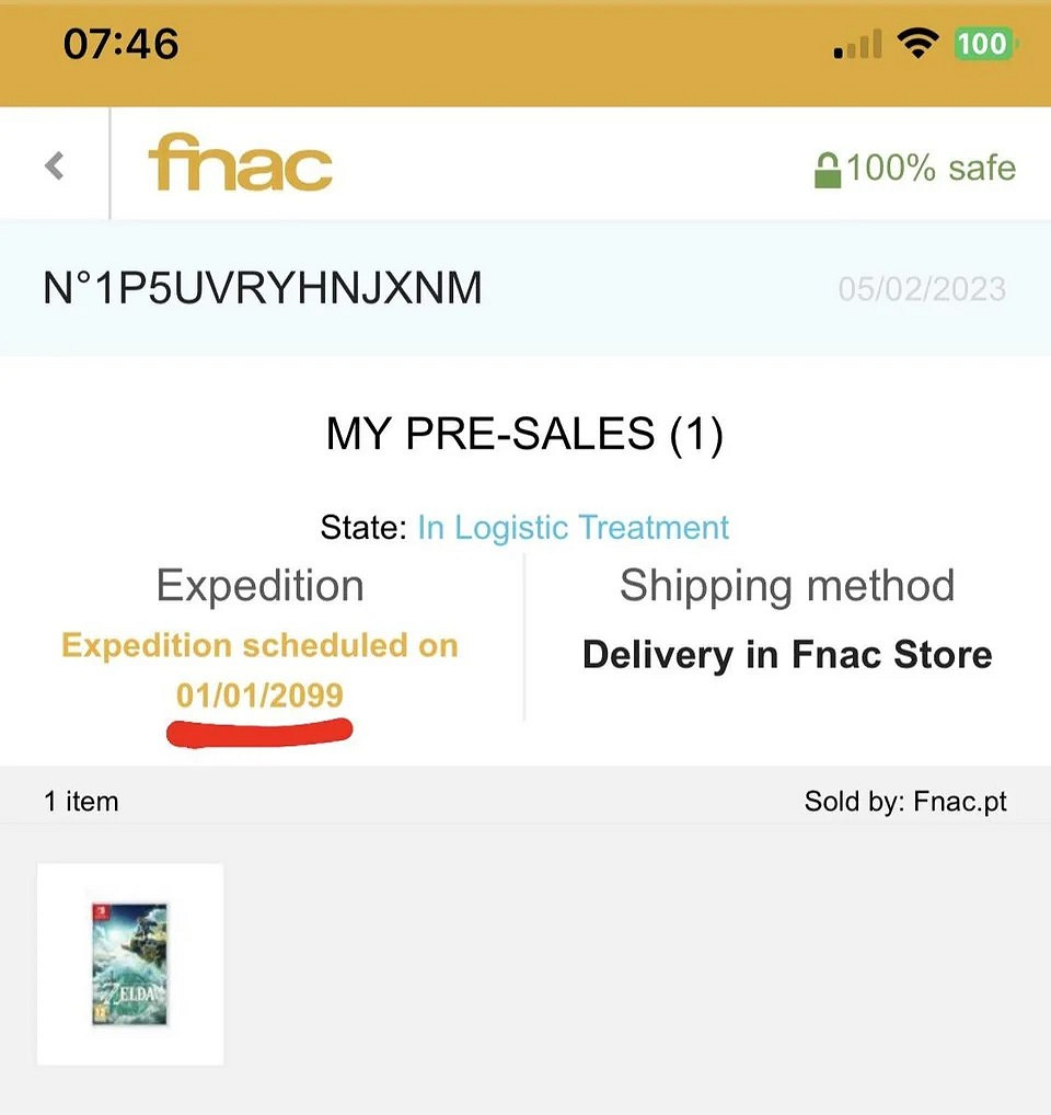 奇葩!玩家預購《王國之淚》後竟發現70多年後才能發貨 奇葩!玩家預購《王國之淚》後竟發現70多年後才能發貨