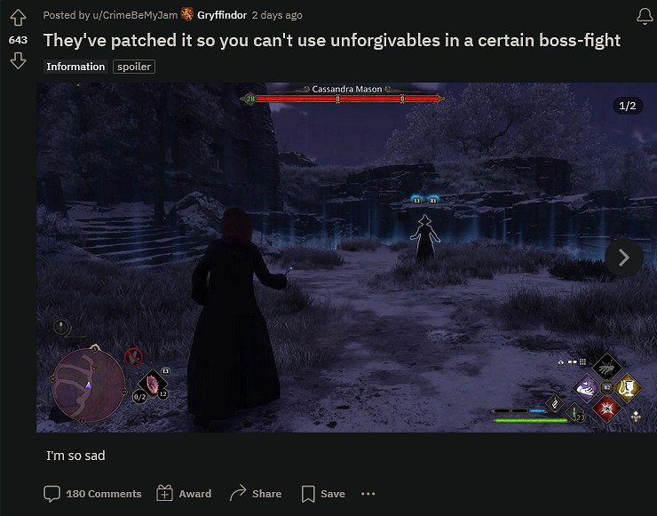 《霍格華茲的傳承》Boss戰禁用不可饒恕咒改動引不滿! 《霍格華茲的傳承》Boss戰禁用不可饒恕咒改動引不滿!