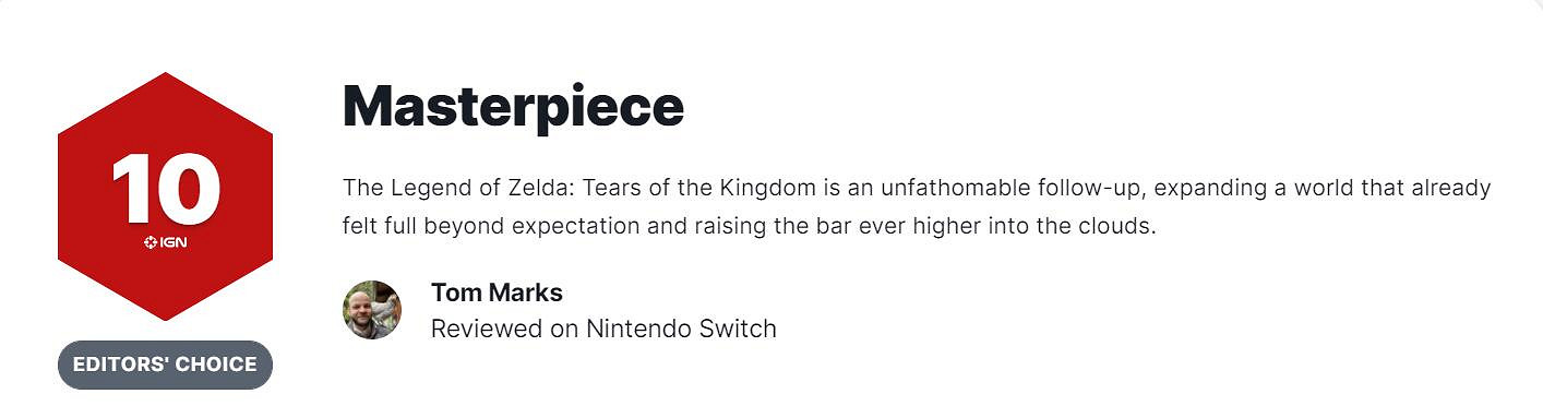 《塞爾達：王國之淚》IGN滿分！一部無與倫比的續作!