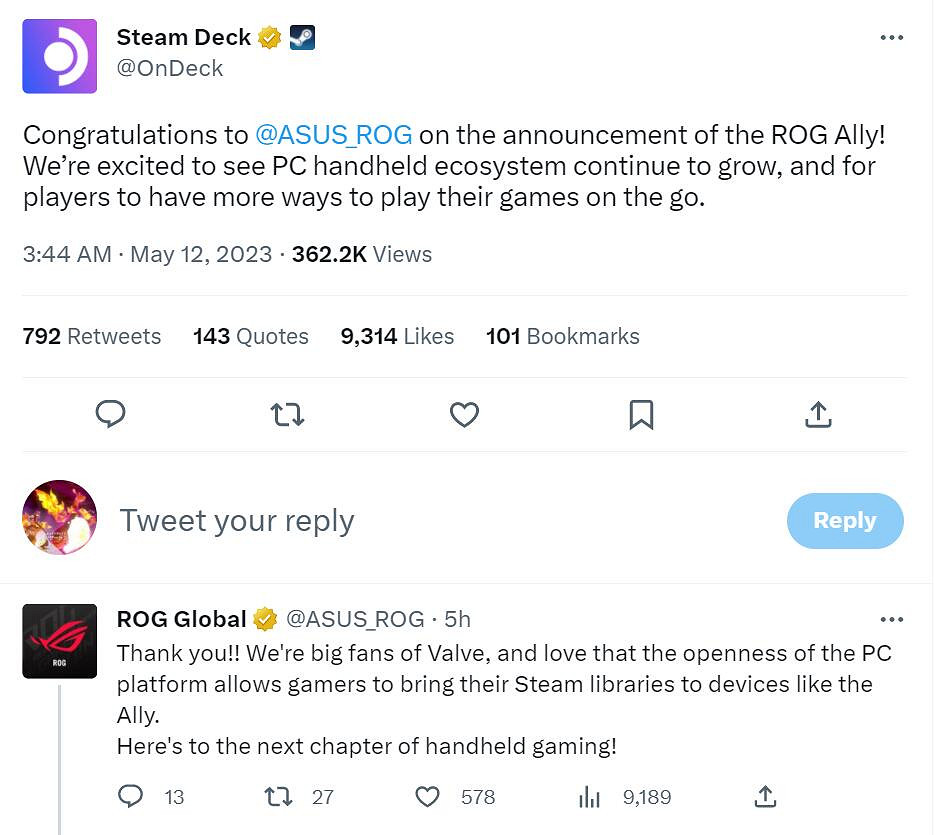 都是一家人！Steam Deck掌機官方祝賀ROG掌機發布