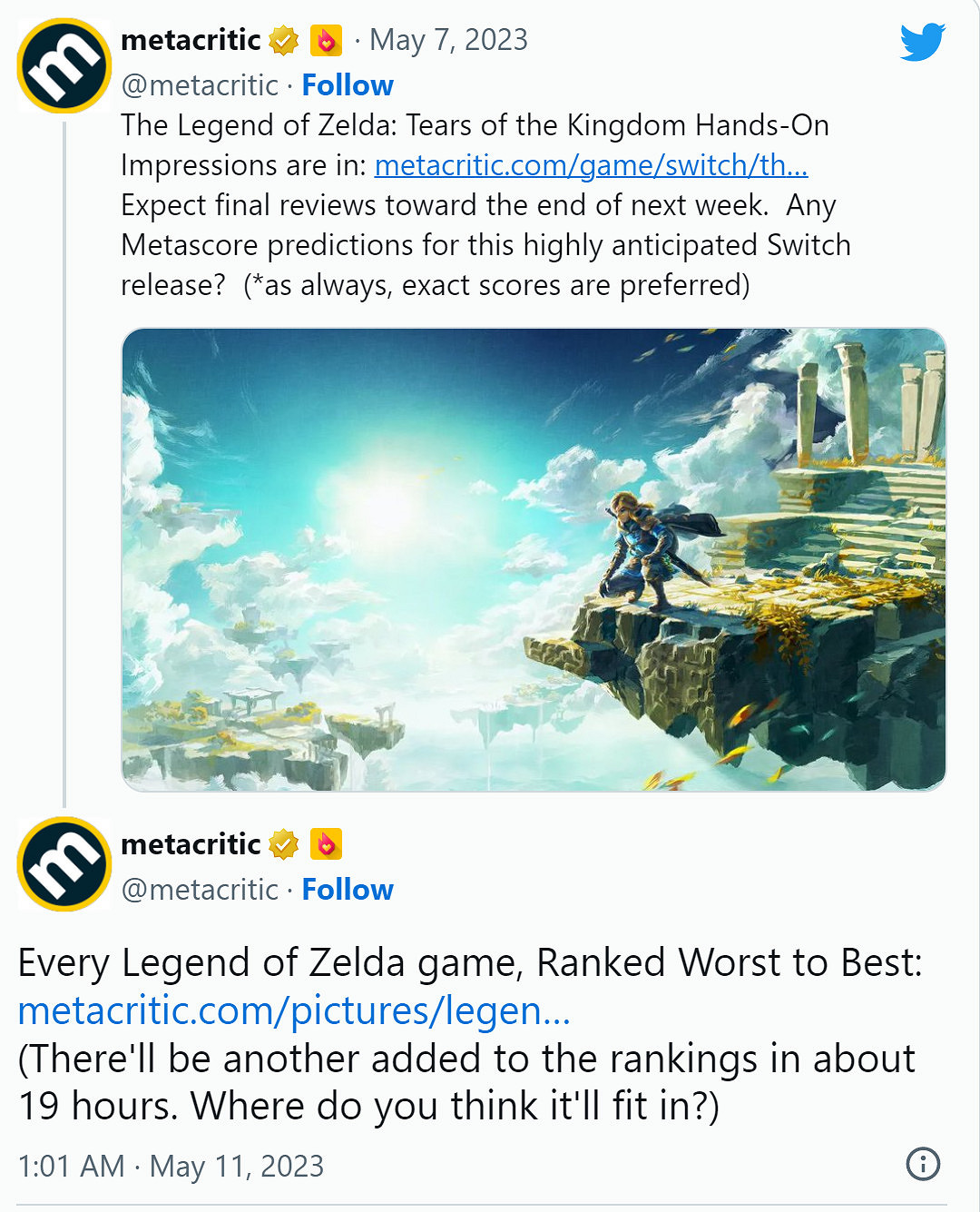 《薩爾達傳說:王國之淚》評分今晚8點解禁 《薩爾達傳說:王國之淚》評分今晚8點解禁