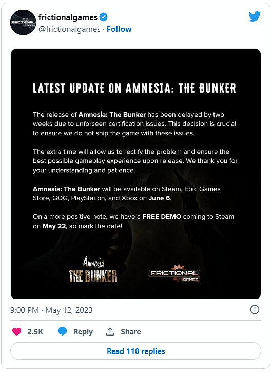 《失憶症:地堡》官宣跳票!但將於5月22日推出試玩Demo