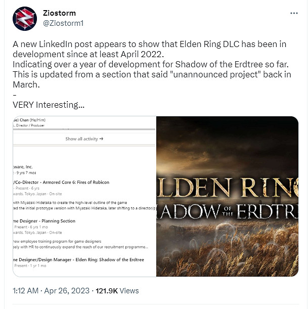《艾爾登法環》DLC“黃金樹之影”早在去年四月就開始開發