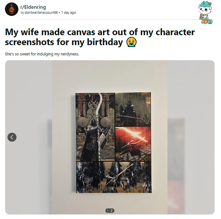 玩家《艾爾登法環》截圖被妻子做成生日禮物 他感動到哭 玩家《艾爾登法環》截圖被妻子做成生日禮物 他感動到哭
