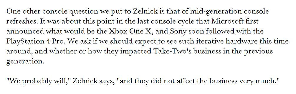 Take Two老大相信很可能會有半代升級PS5 Pro主機！