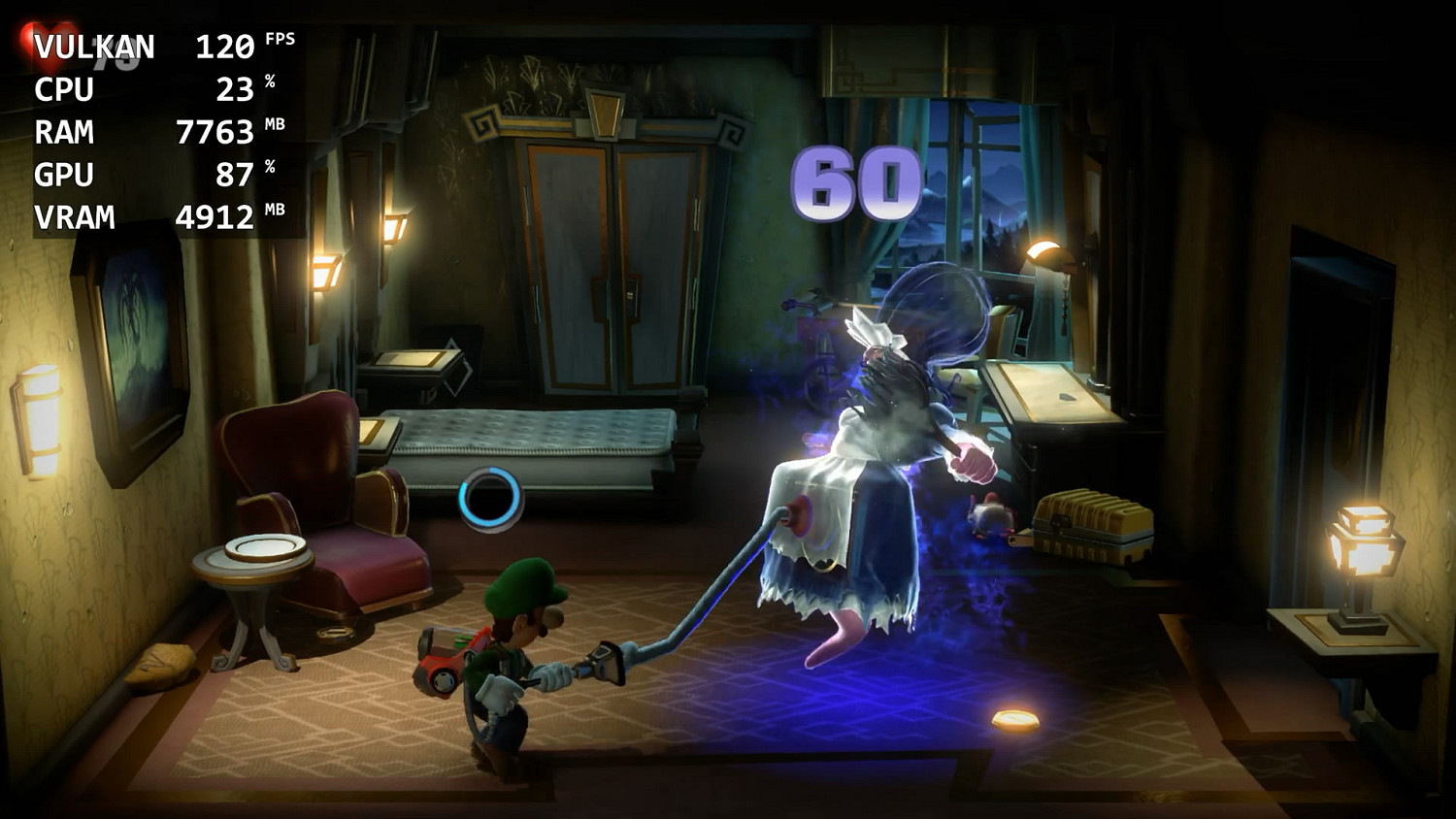 Switch模擬器Yuzu最新版本《路易鬼屋3》120幀展示！