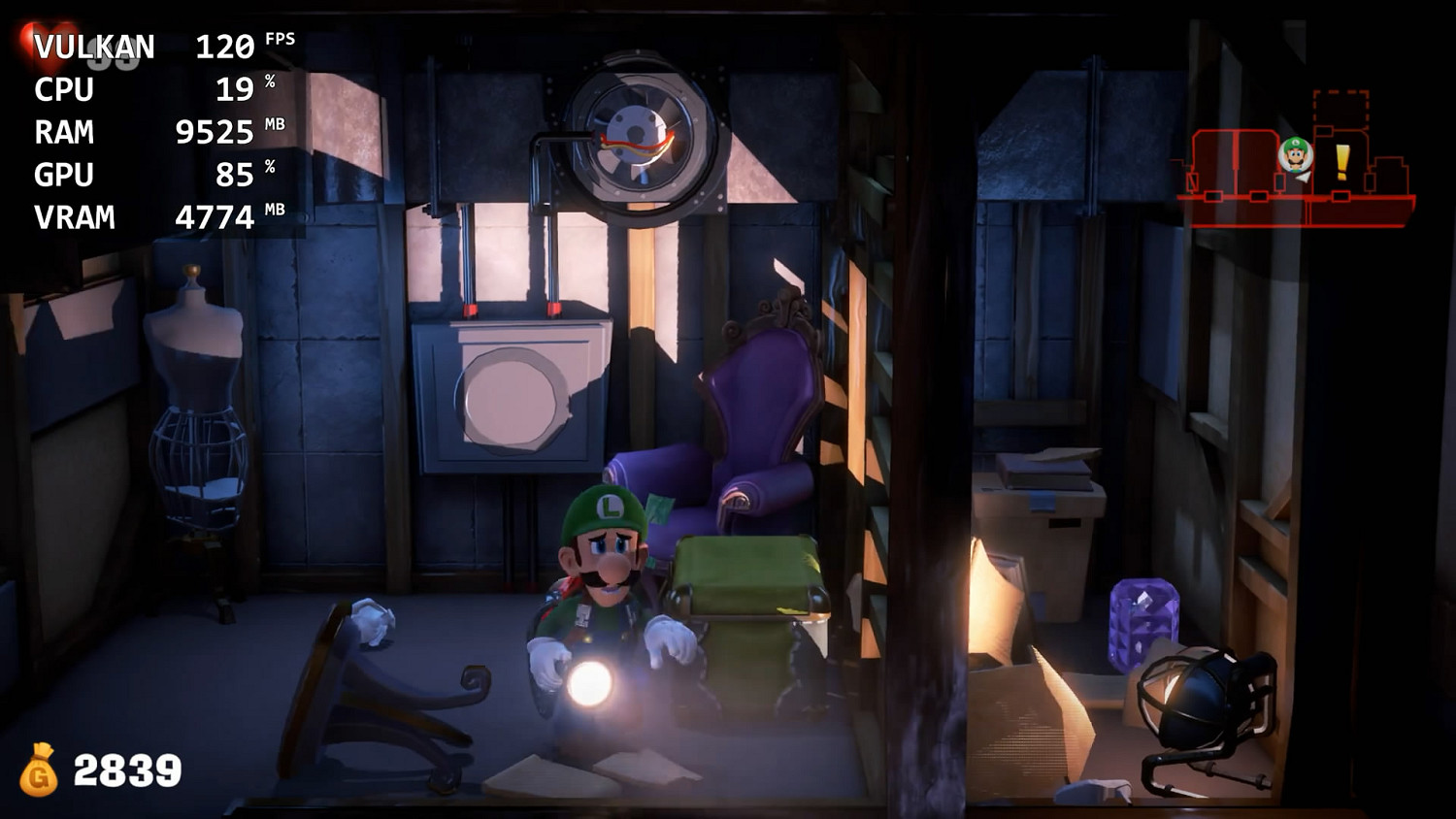 Switch模擬器Yuzu最新版本《路易鬼屋3》120幀展示！