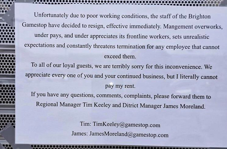 一家Gamestop員工在《王國之淚》發售當天全體辭職! 一家Gamestop員工在《王國之淚》發售當天全體辭職!