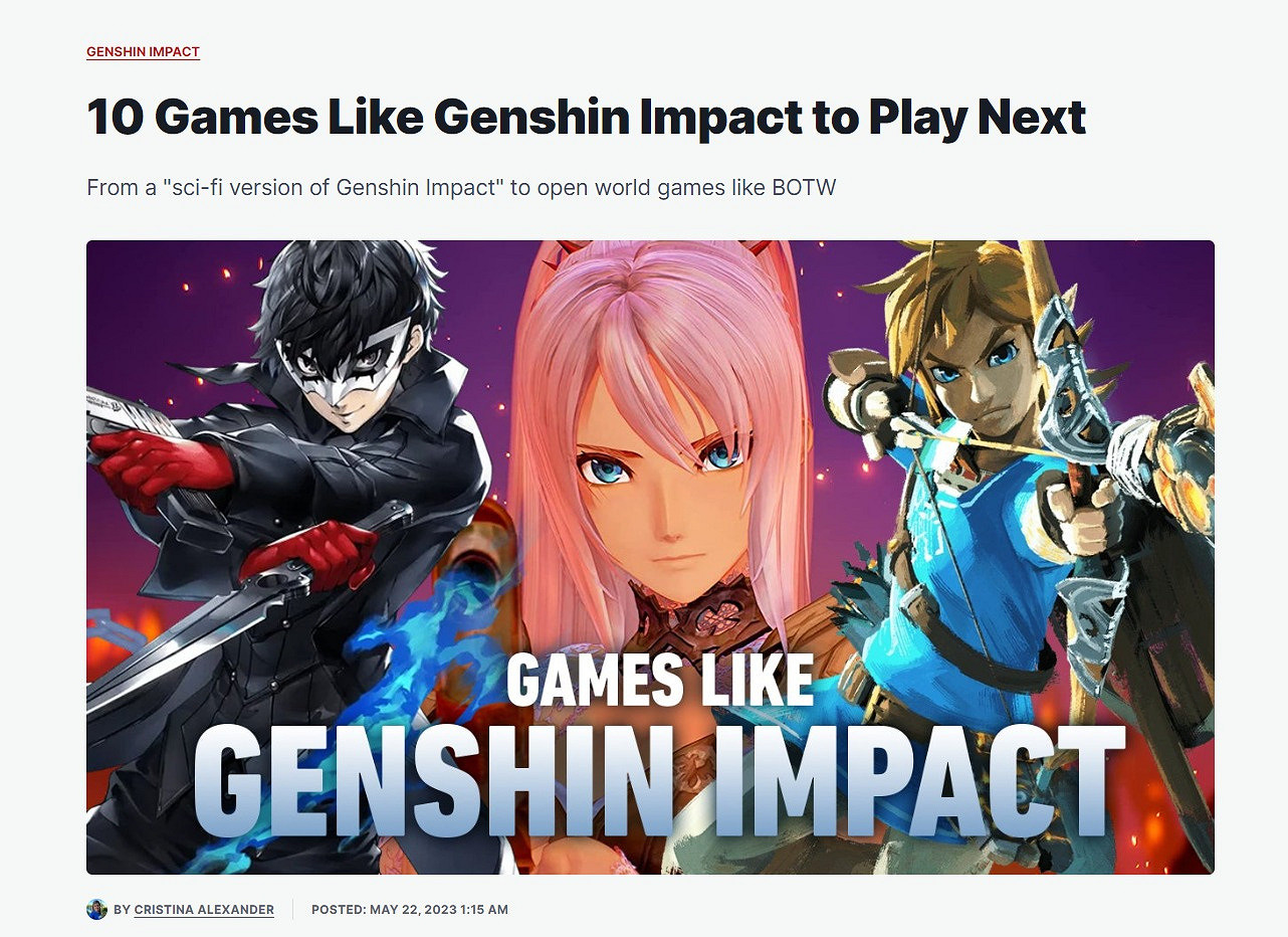 IGN總結10款類《原神》遊戲：塞爾達、FF15、P5等