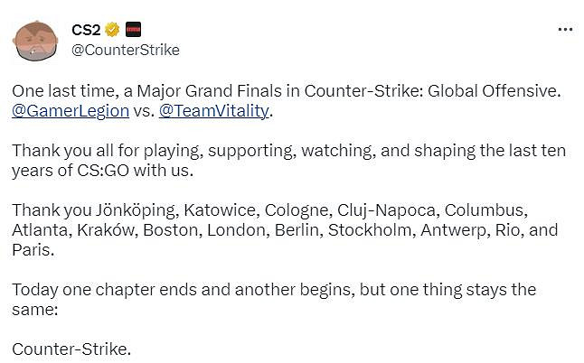 《CS：GO》最後一場Major落幕 官方發文感謝玩家：《CS2》今夏上線
