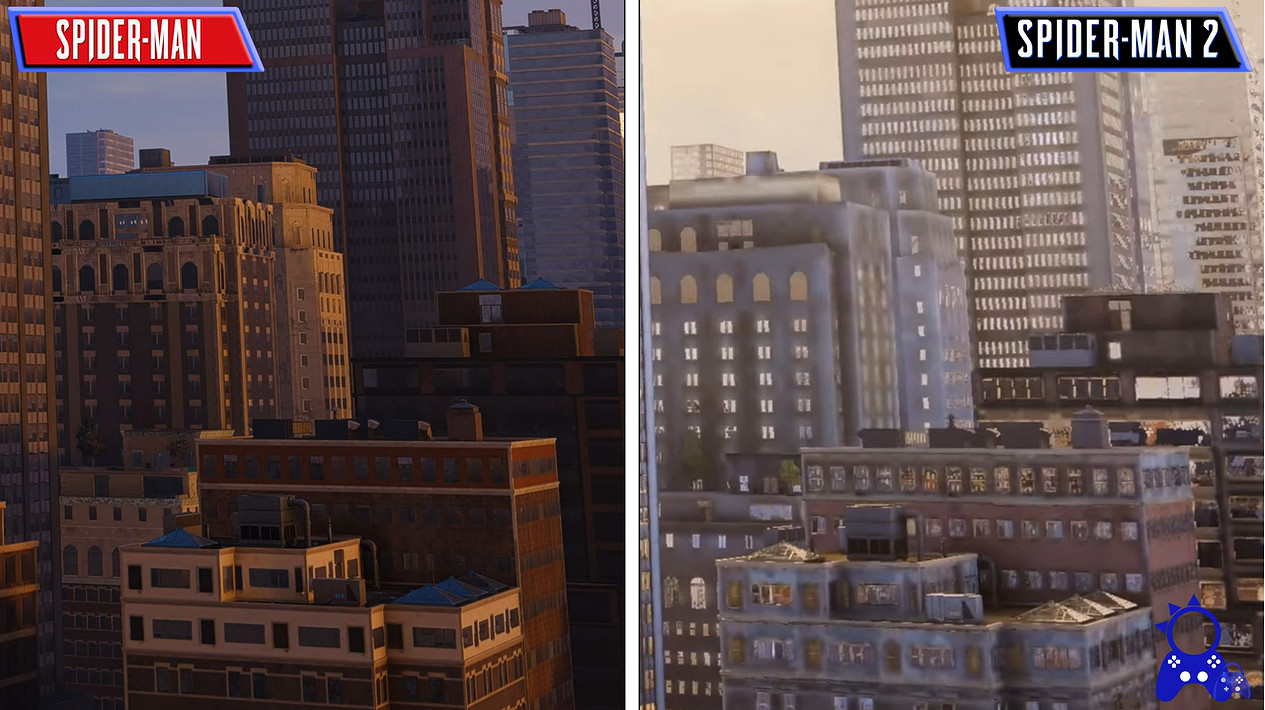 《漫威蜘蛛人2》與《漫威蜘蛛人重製版》畫面對比