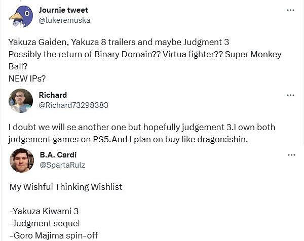 玩家希望《人中之龍》發布會能公開《審判》系列新作