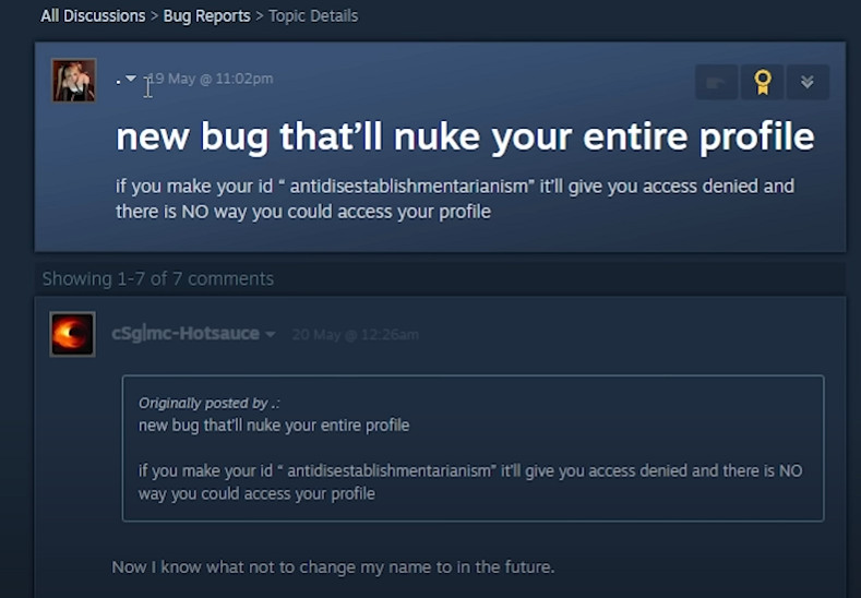 震驚！Steam帳號被毀僅需將個人名稱改為一個特殊單詞