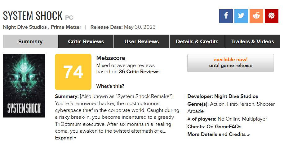 科幻FPS遊戲《網路奇兵：重製版》評分解禁：M站74分！