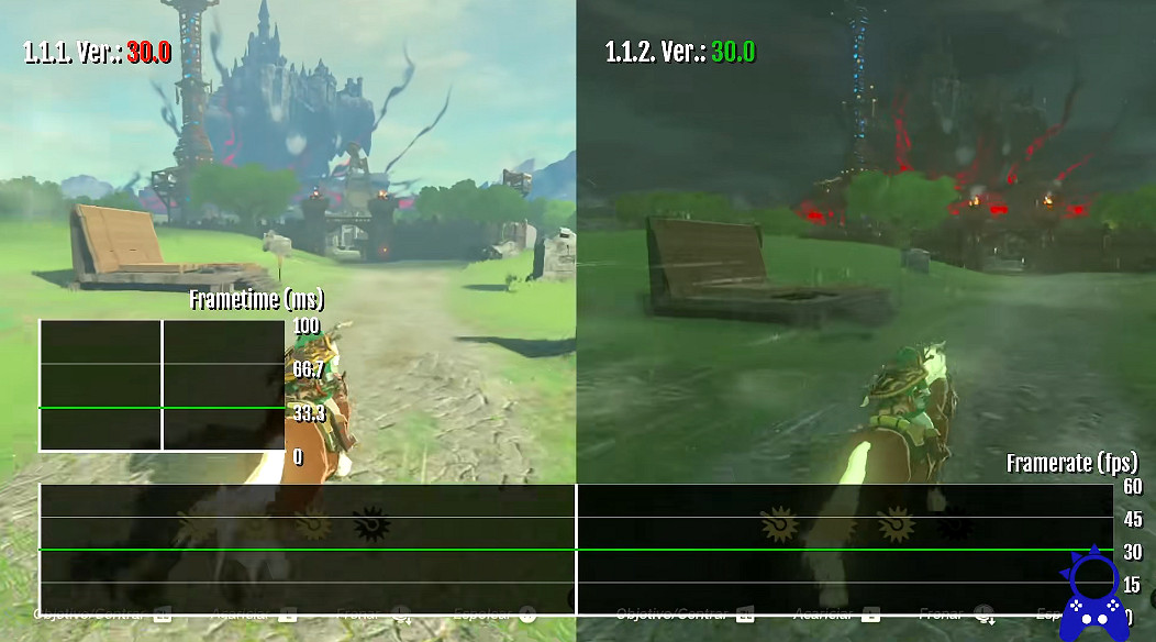 《塞爾達傳說：王國之淚》1.1.2更新檔與1.1.1性能對比
